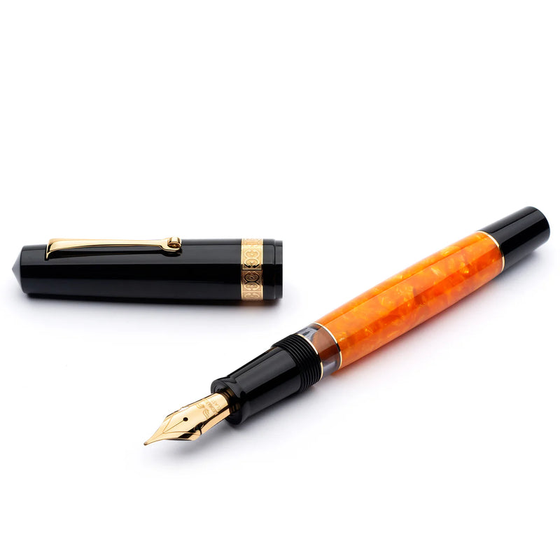 Leonardo Officina Italiana Momento Magico Fountain Pen - DNA Black/Orange, Gold Trim