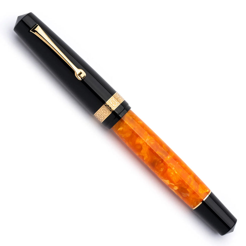 Leonardo Officina Italiana Momento Magico Fountain Pen - DNA Black/Orange, Gold Trim