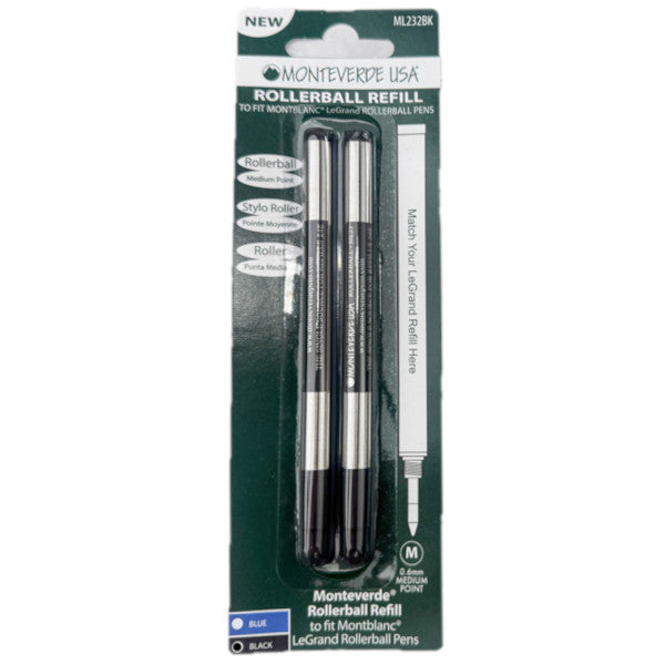 Monteverde ML232 Montblanc LeGrand Black Medium Rollerball Refill, Pk2