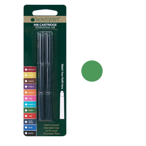 Monteverde G302 Fountain Pen Cartridges, Green Pk6
