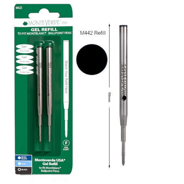 Monteverde M422 Montblanc Gel Black Fine Ballpoint Refill, Pk2