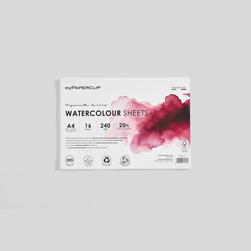 myPAPERCLIP Italian Watercolour Sheets 240gsm - A4 (16 Sheets)