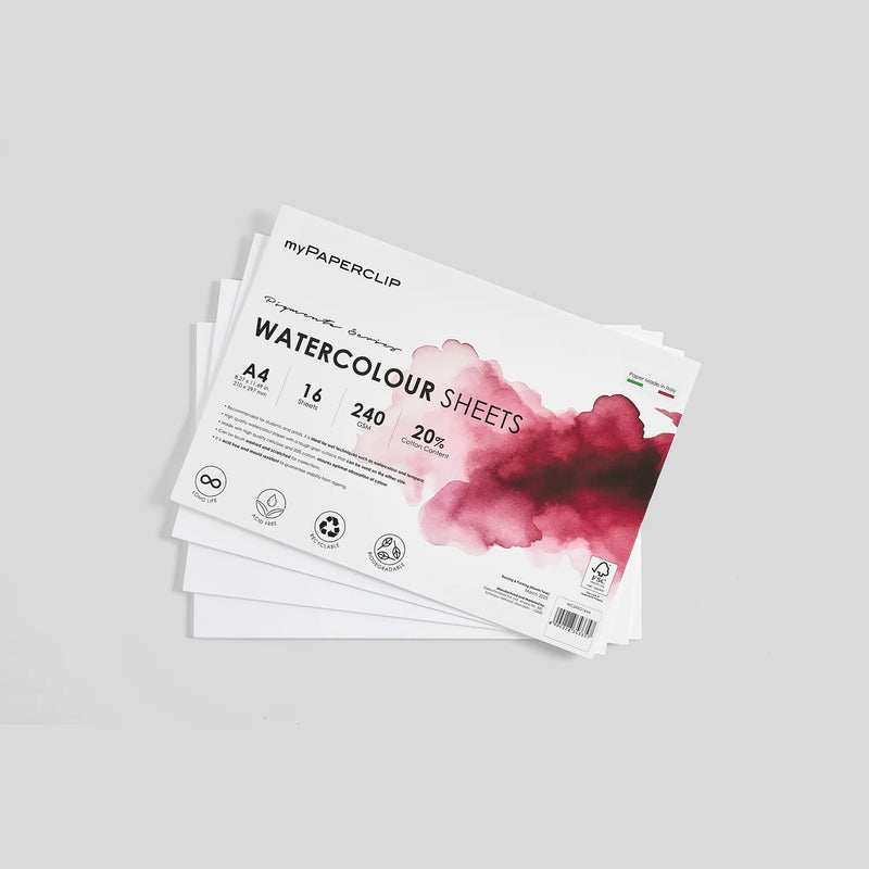 myPAPERCLIP Italian Watercolour Sheets 240gsm - A4 (16 Sheets)