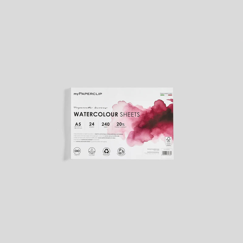 myPAPERCLIP Italian Watercolour Sheets 240gsm - A5 (24 Sheets)