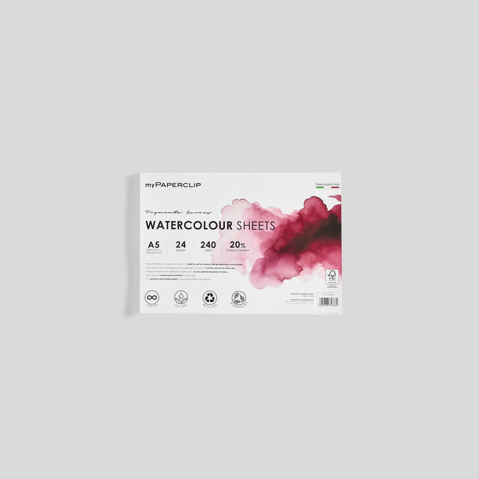 myPAPERCLIP Italian Watercolour Sheets 240gsm - A5 (24 Sheets)