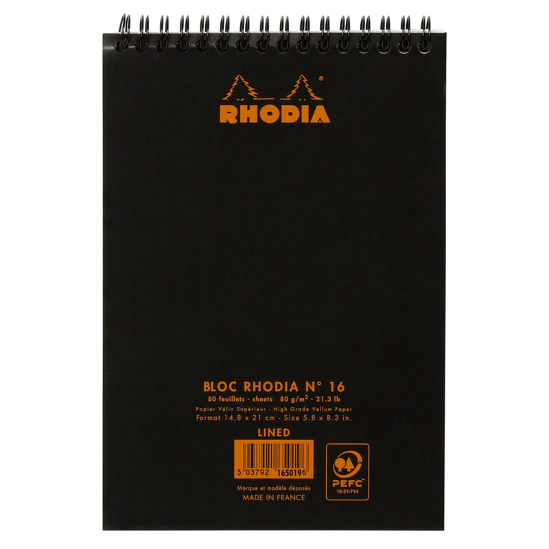 Rhodia No. 16 (A5) Notepad Wirebound - Black, Lined