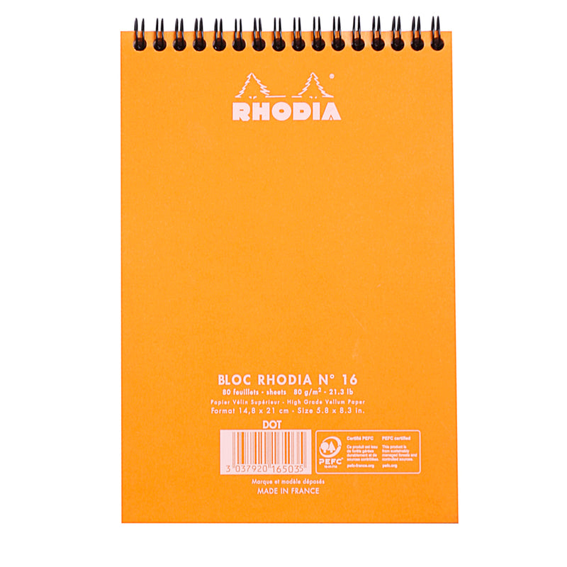 Rhodia No. 16 (A5) Notepad Wirebound - Orange, Dotted
