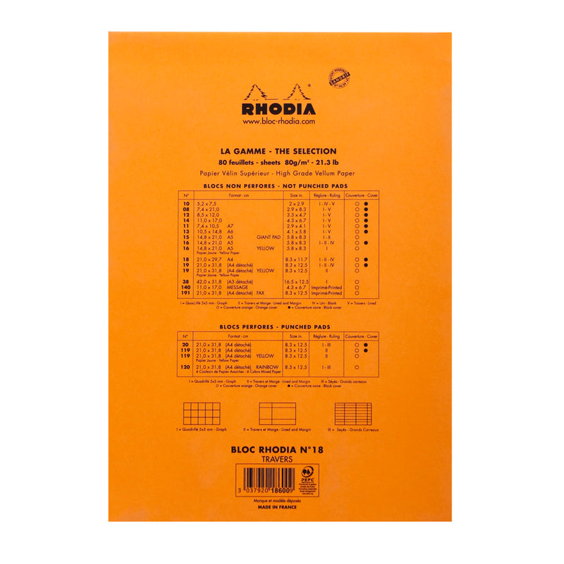 Rhodia No. 18 (A4) Notepad - Orange, Lined