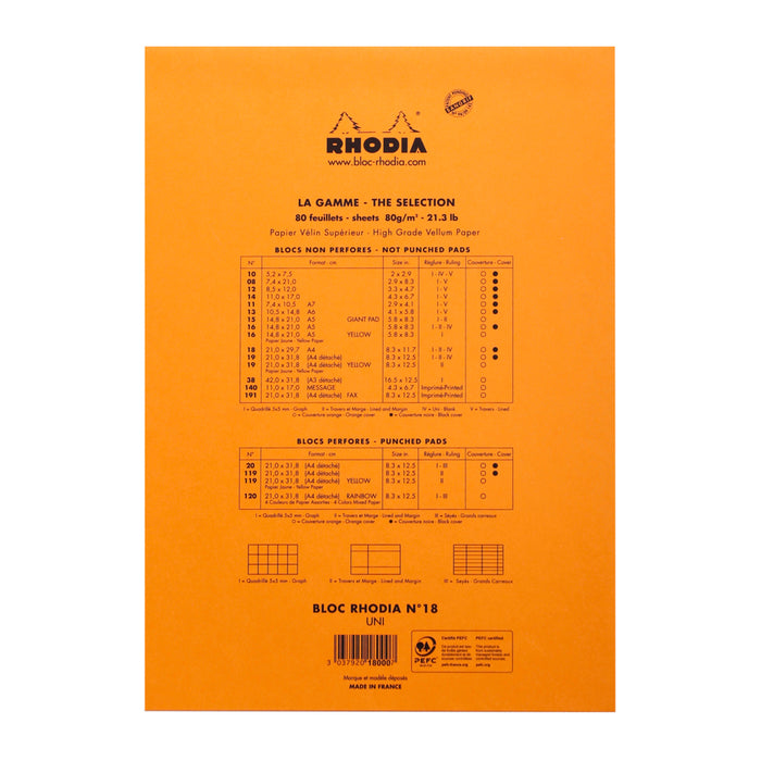 Rhodia No. 18 (A4) Notepad - Orange, Blank