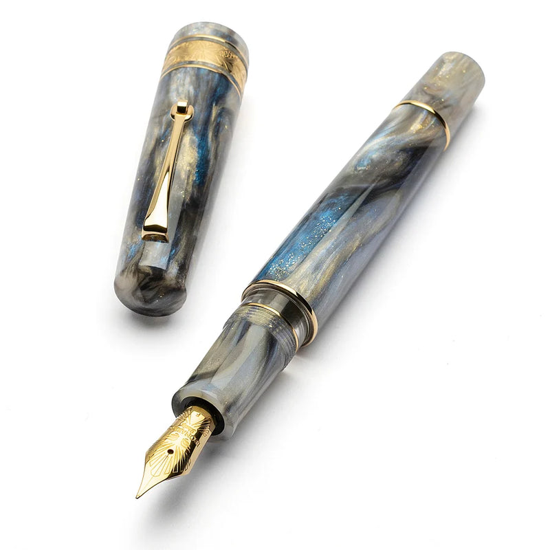 Leonardo Officina Italiana Momento Zero Grande 2.0 Fountain Pen - Orchidea Blue 14k Gold #6 Nib, Gold Trim