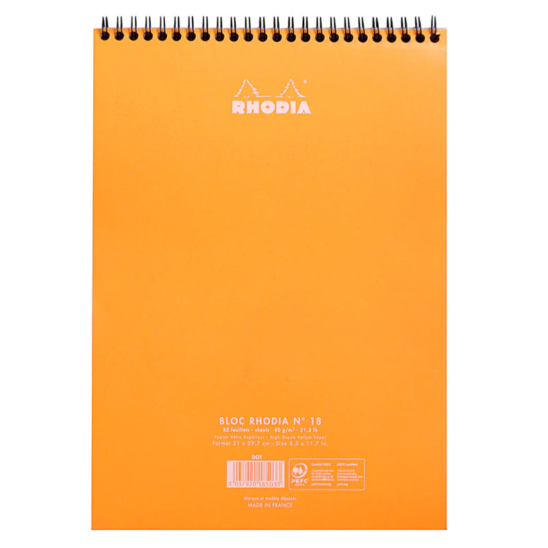 Rhodia No. 18 Notepad - Wirebound, Orange, Dotted
