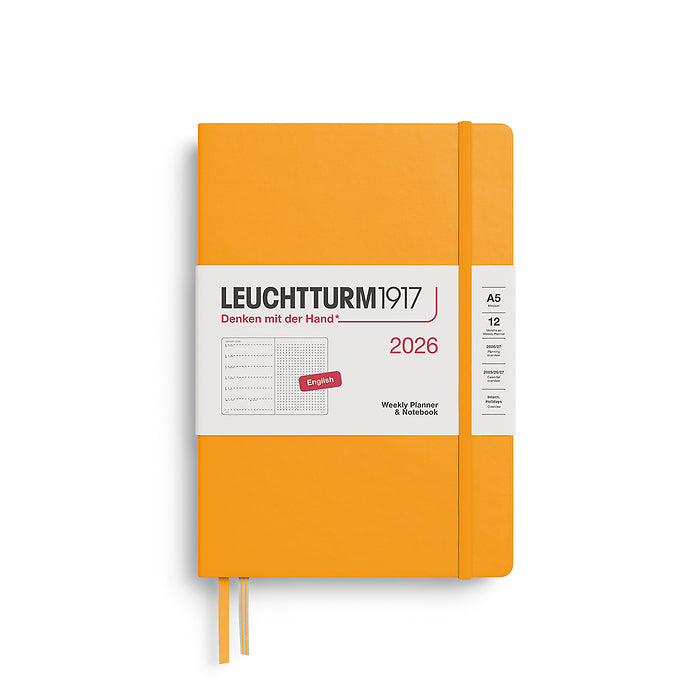 Leuchtturm1917 - 2026 Weekly Planner & Notebook (A5), Hardcover, Dotted, Rising Sun
