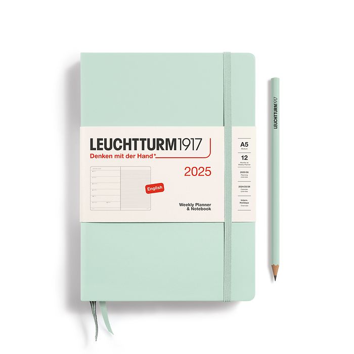 Leuchtturm1917 - 2025 Weekly Planner & Notebook (A5), Hardcover, Mint Green