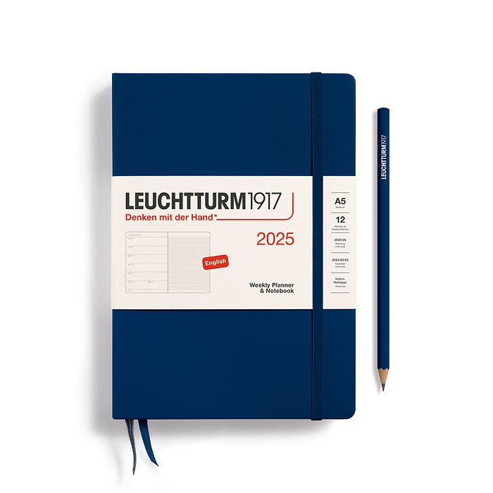 Leuchtturm1917 - 2025 Weekly Planner & Notebook (A5), Hardcover, Navy