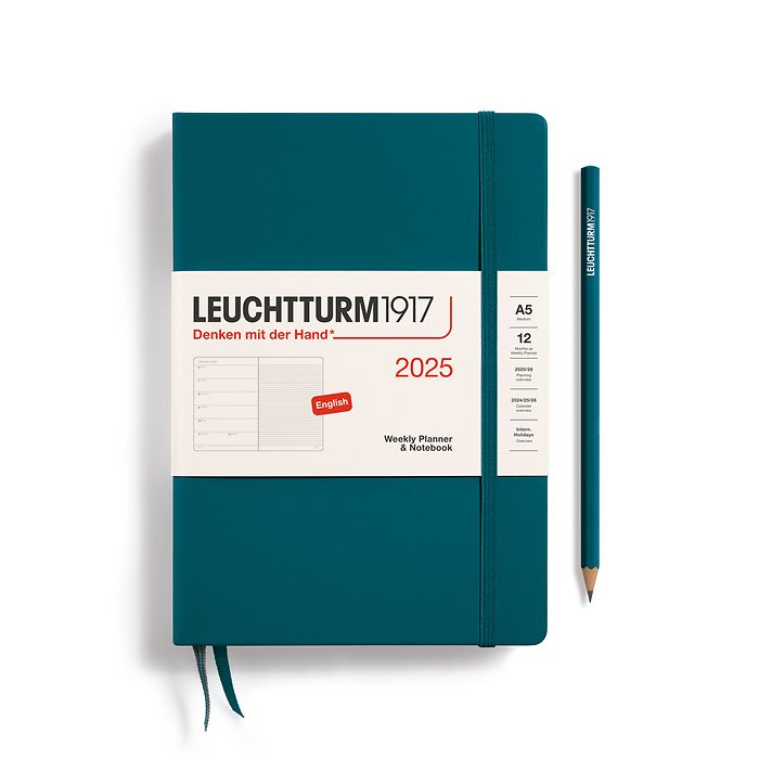 Leuchtturm1917 - 2025 Weekly Planner & Notebook (A5), Hardcover, Pacific Green