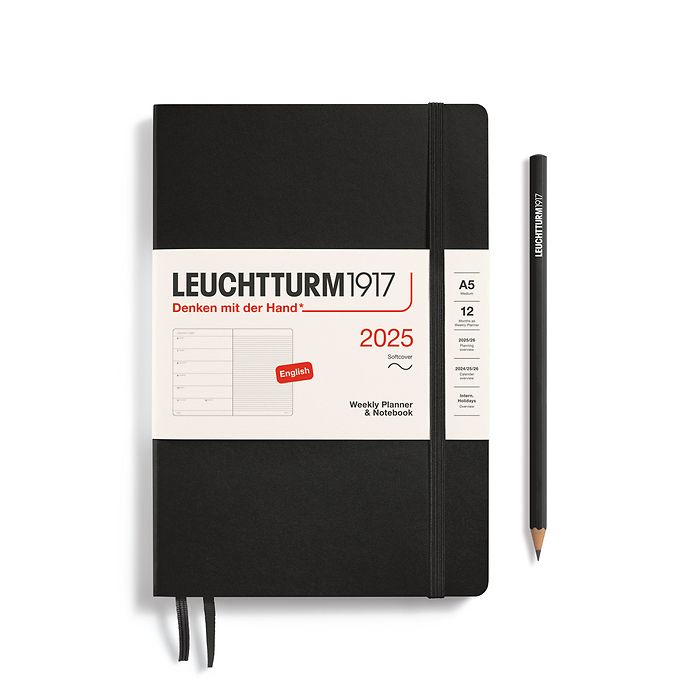 Leuchtturm1917 - 2025 Weekly Planner & Notebook (A5), Softcover, Black