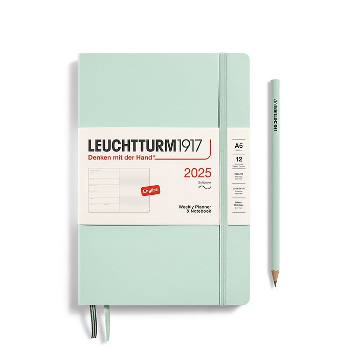 Leuchtturm1917 - 2025 Weekly Planner & Notebook (A5), Softcover, Mint Green