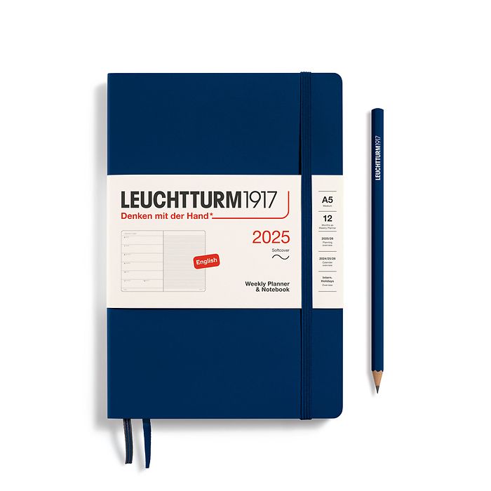 Leuchtturm1917 - 2025 Weekly Planner & Notebook (A5), Softcover, Navy