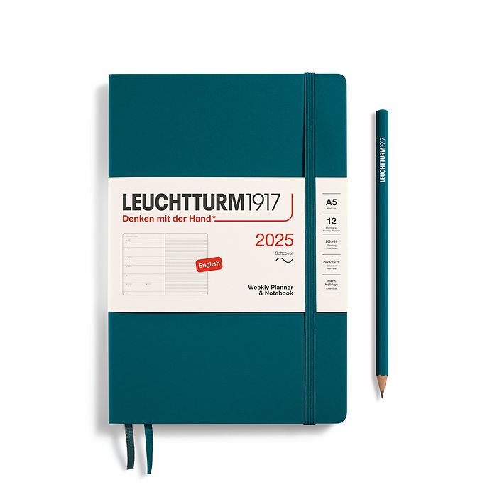 Leuchtturm1917 - 2025 Weekly Planner & Notebook (A5), Softcover, Pacific Green