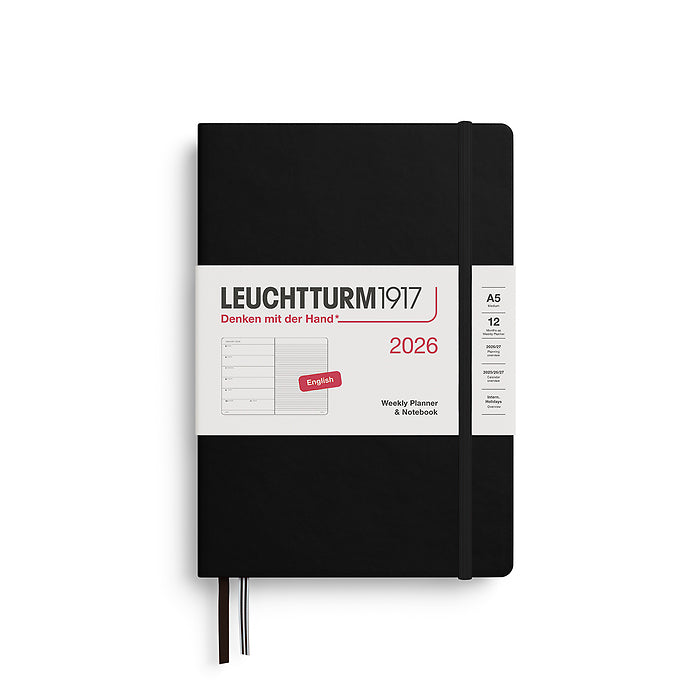 Leuchtturm1917 - 2026 Weekly Planner & Notebook (A5), Hardcover, Black