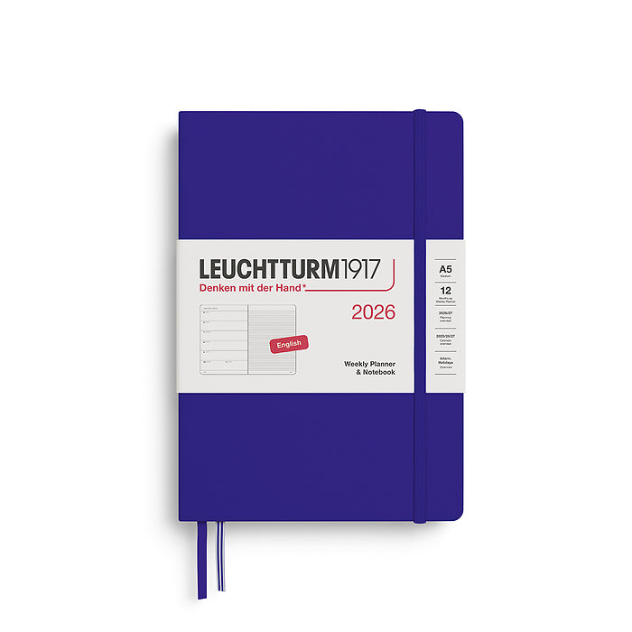LEUCHTTURM1917 - Agenda Hebdomadaire Et Carnet De Notes Moyen (A5) 2026, 18 Mois, Couverture Souple, Encre, Anglais