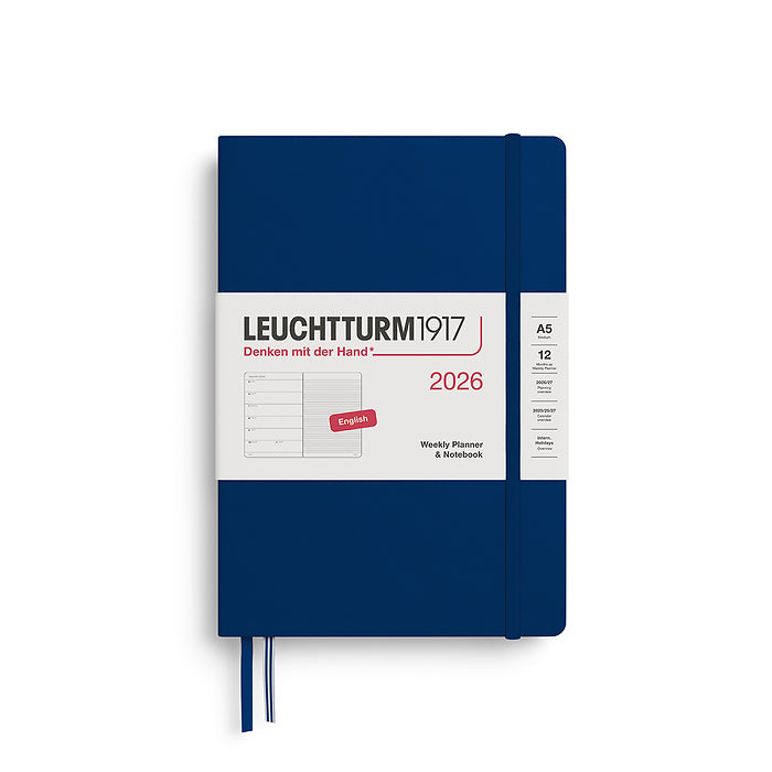 Leuchtturm1917 - 2026 Weekly Planner & Notebook (A5), Hardcover, Navy
