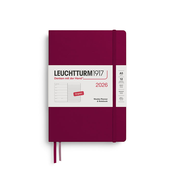 Leuchtturm1917 - 2026 Weekly Planner & Notebook (A5), Hardcover, Port Red