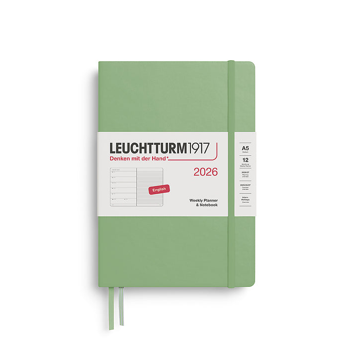Leuchtturm1917 - 2026 Weekly Planner & Notebook (A5), Hardcover, Sage