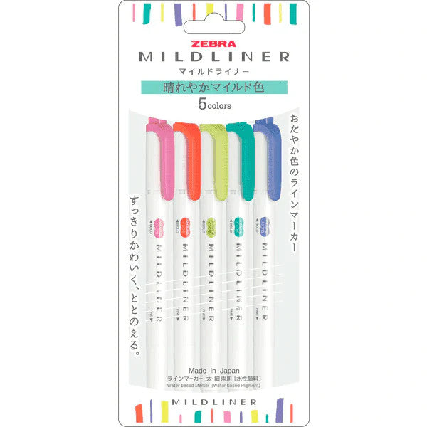 Zebra MildLiner Highlighter Bright & Mild 5 Colour Set