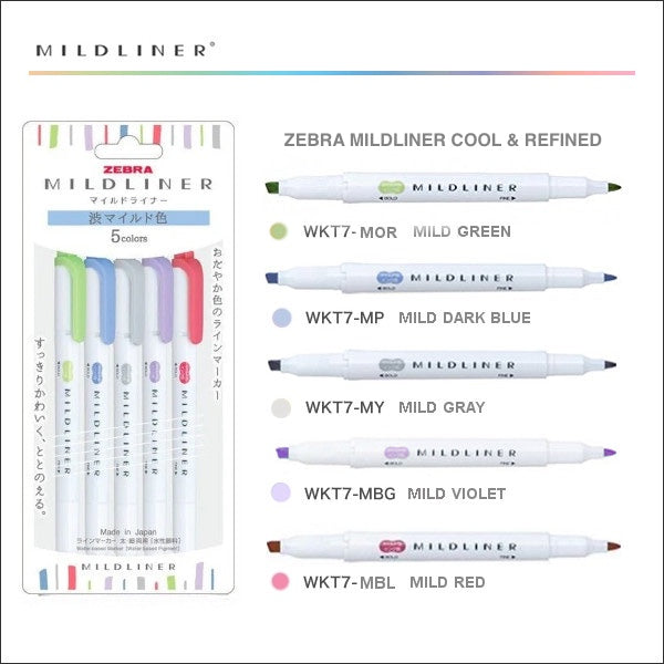 Zebra Mildliner Highlighter Cool & Refined 5 Colour Set