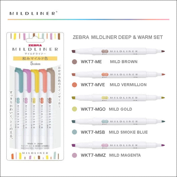 Zebra Mildliner Highlighter Deep & Warm 5 Colour Set