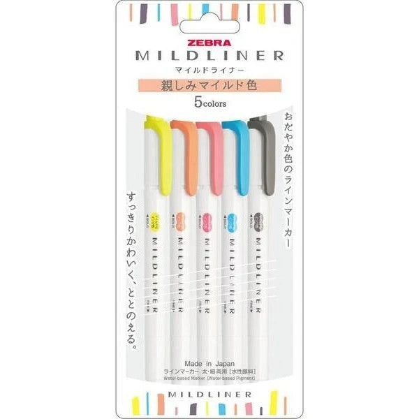 Zebra Mildliner Highlighter Soft & Friendly 5 Colour Set