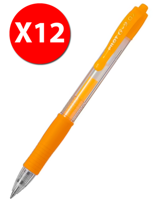 Pilot G-2 Gel Rollerball Pen - Fine 0.7mm, Neon Apricot Orange 12 Pack