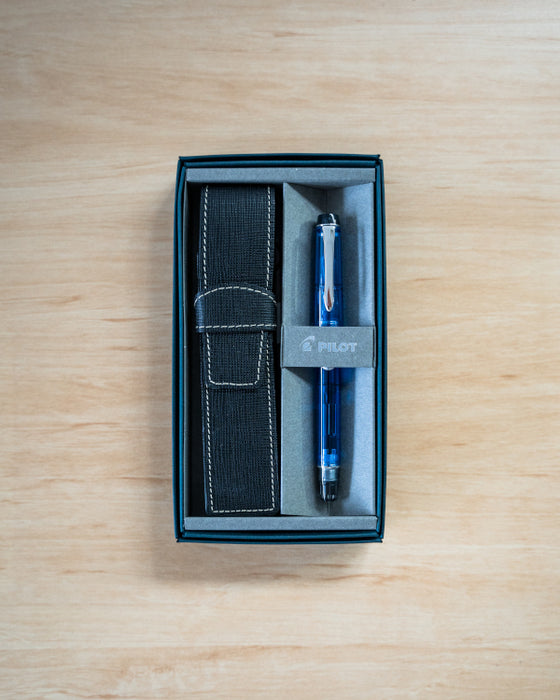 Pilot Custom Heritage 92 Gift Set - Blue (Silver Accents) + Black Leather Sleeve