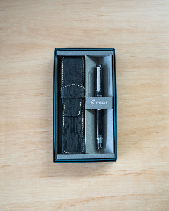 Pilot Custom Heritage 92 Gift Set - Black (Silver Accents) + Black Leather Sleeve