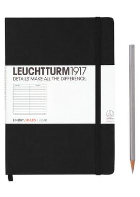 Leuchtturm Hard Cover Black Ruled Notebook, Medium (A5)
