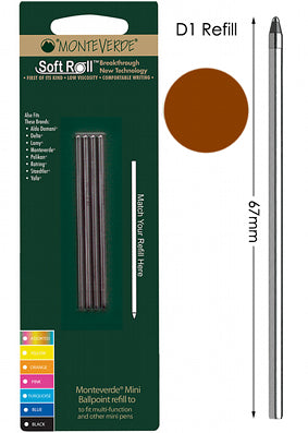 Monteverde D1 Brown Mini Ballpoint Refill, Pk4