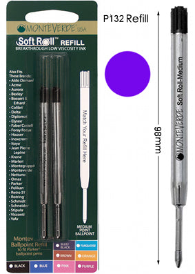 Monteverde P132 Purple Soft Roll Medium Ballpoint Refill, Pk2