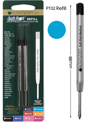 Monteverde P132 Turquoise Soft Roll Medium Ballpoint Refill, Pk2