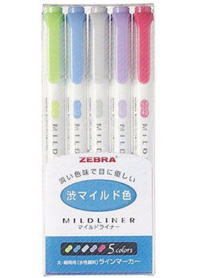 Zebra Mildliner Double Ended Brush Pen, Cool & Refined Pack of 5