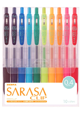 Zebra Sarasa Clip Gel 0.4mm Rollerball Pens, 10pc Set