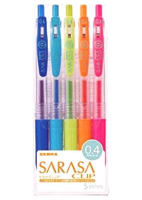 Zebra Sarasa Clip Gel 0.4mm Rollerball Pens, 5pc Set