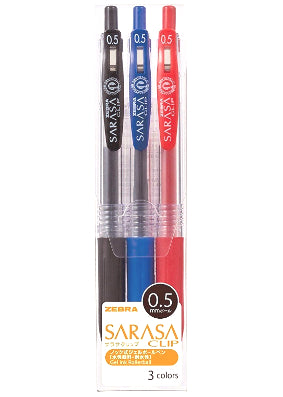 Zebra Sarasa Clip Gel 0.5mm Rollerball Pens, 3pc Set