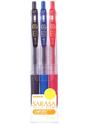 Zebra Sarasa Clip Gel 0.7mm Rollerball Pens, 3pc Set
