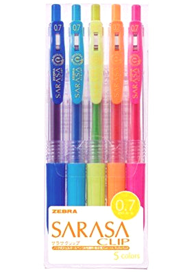 Zebra Sarasa Clip Gel 0.7mm Rollerball Pens, 5pc Set