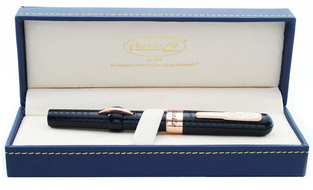 Conklin Mark Twain Crescent Filler Fountain Pen - Black Rose Gold