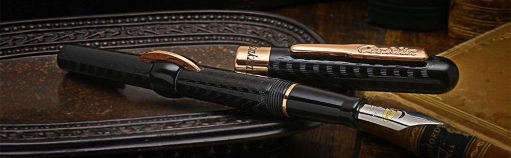 Conklin Mark Twain Crescent Filler Fountain Pen - Black Rose Gold Medium