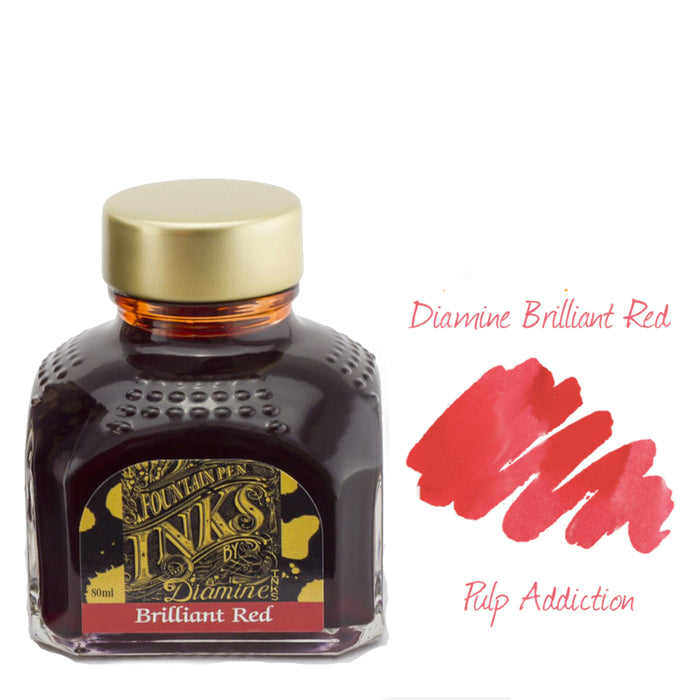 Diamine Fountain Pen Ink - Brilliant Red 80ml Bottle