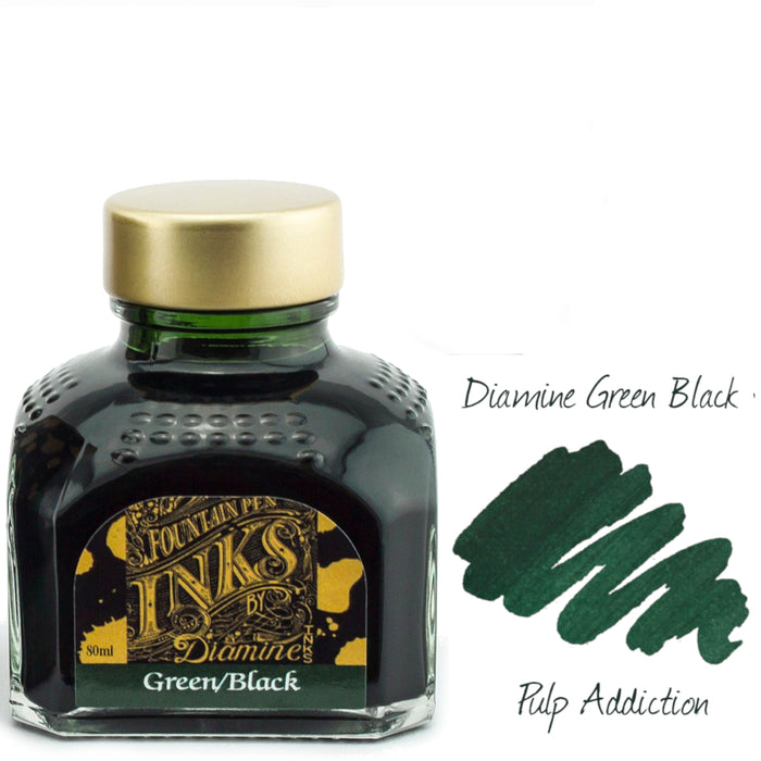 Diamine Fountain Pen Ink - Green Black 80ml Bottle