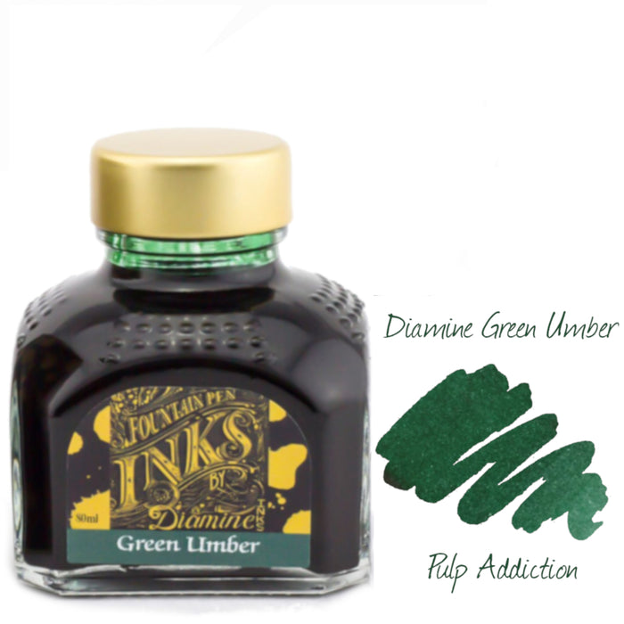 Diamine Fountain Pen Ink - Green Umber 80ml Bottle